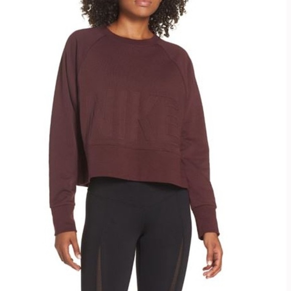 🔥Nike | Women's Burgundy ‘Versa’ Embossed Logo Cropped Sweatshirt, side slits, M - Picture 14 of 15
